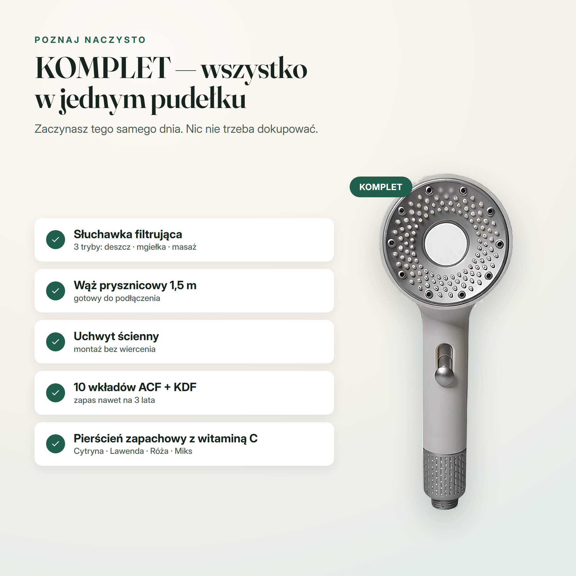KOMPLET NaCzysto — słuchawka, wąż, uchwyt, wkłady i pierścień zapachowy